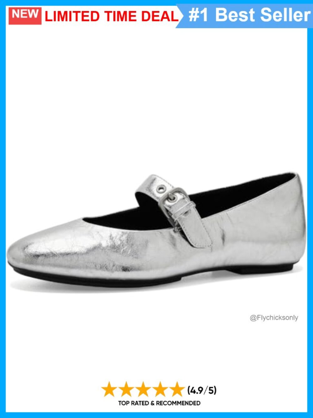 Metallic Nappa Leather Mary Jane Flats Square Toe Comfort